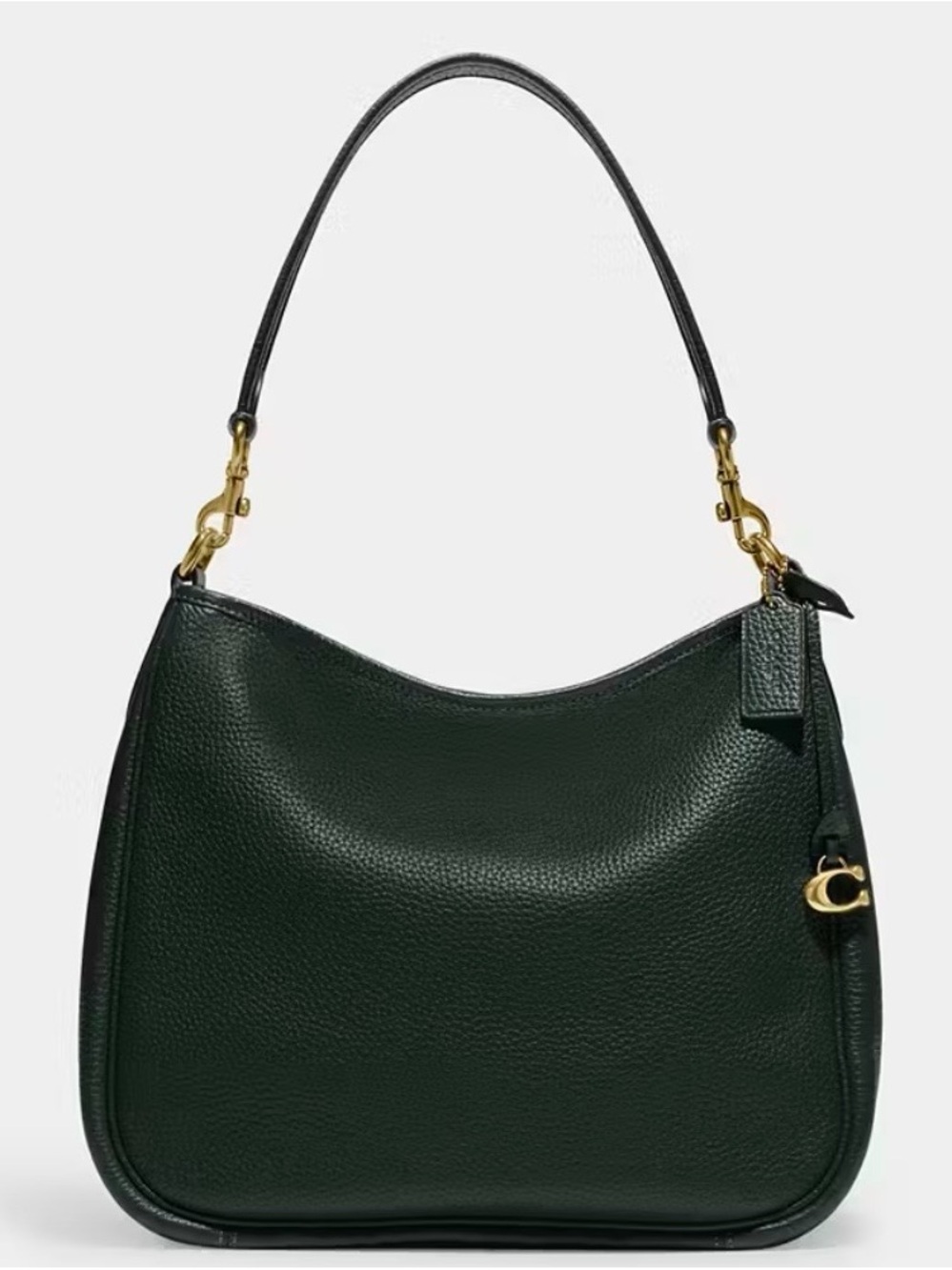 Dark Green Leather Shoulder Bag with Gold Hardware